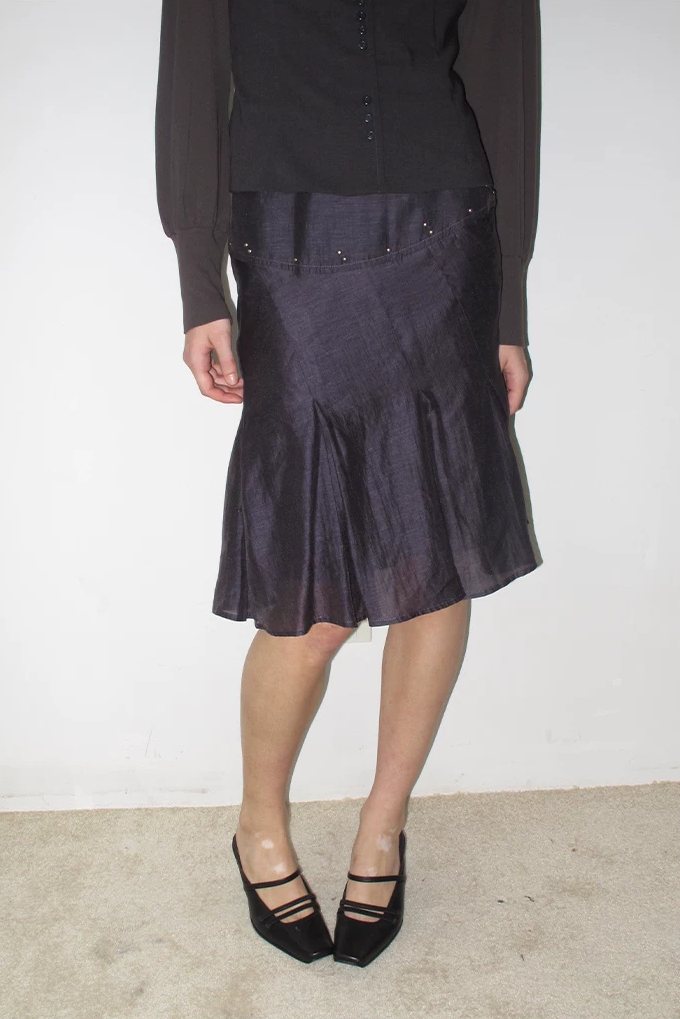 Diagonal Panel Flared Skirt