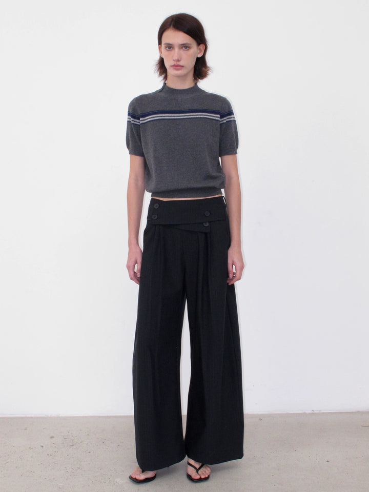 Crossover Waist Pinstripe Trousers