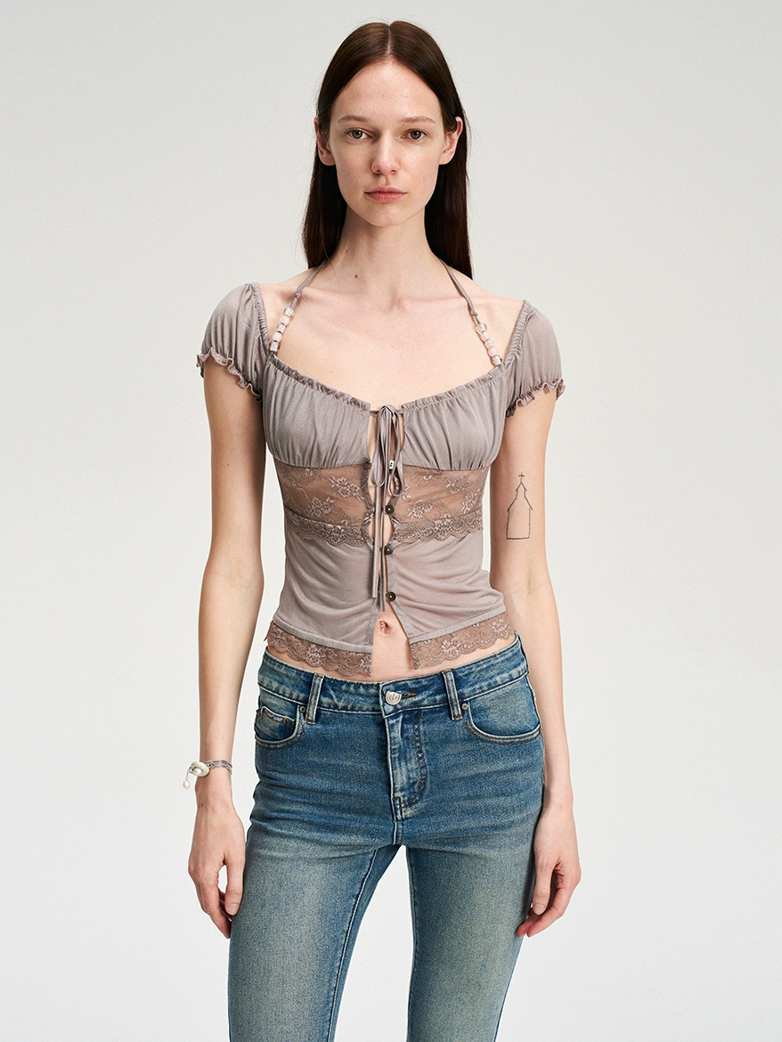 Lace Panel Button Up Top