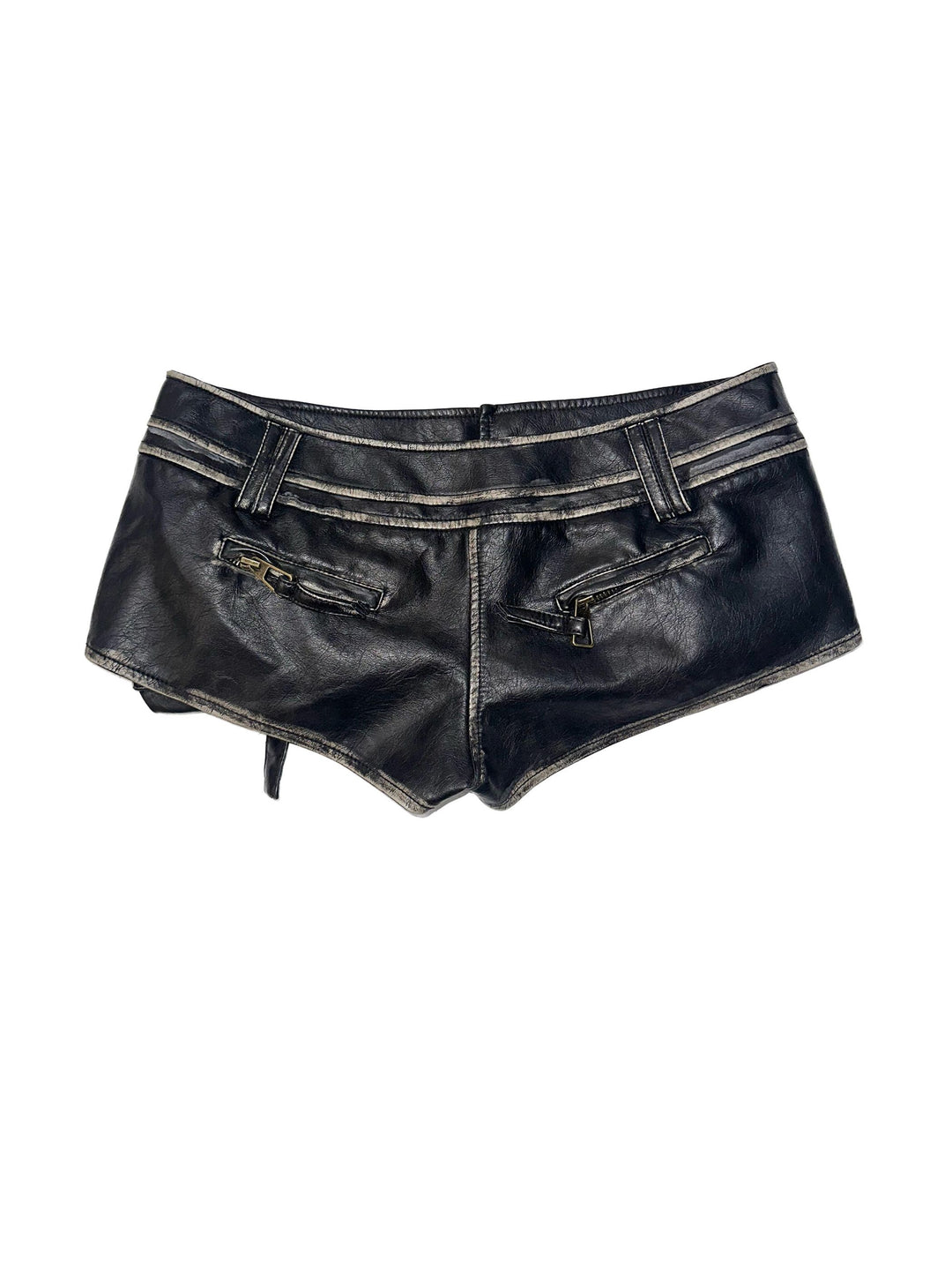 Low Rise Faux Leather Shorts - Black