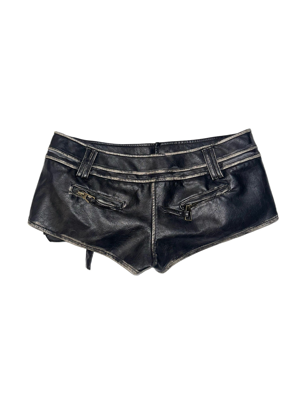 Low Rise Faux Leather Shorts - Black