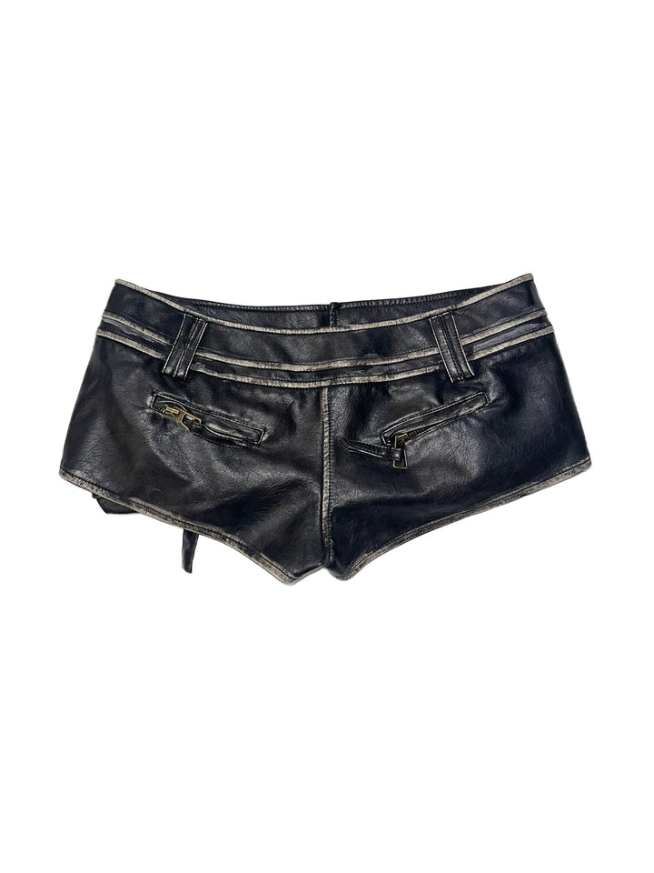 Low Rise Faux Leather Shorts - Black