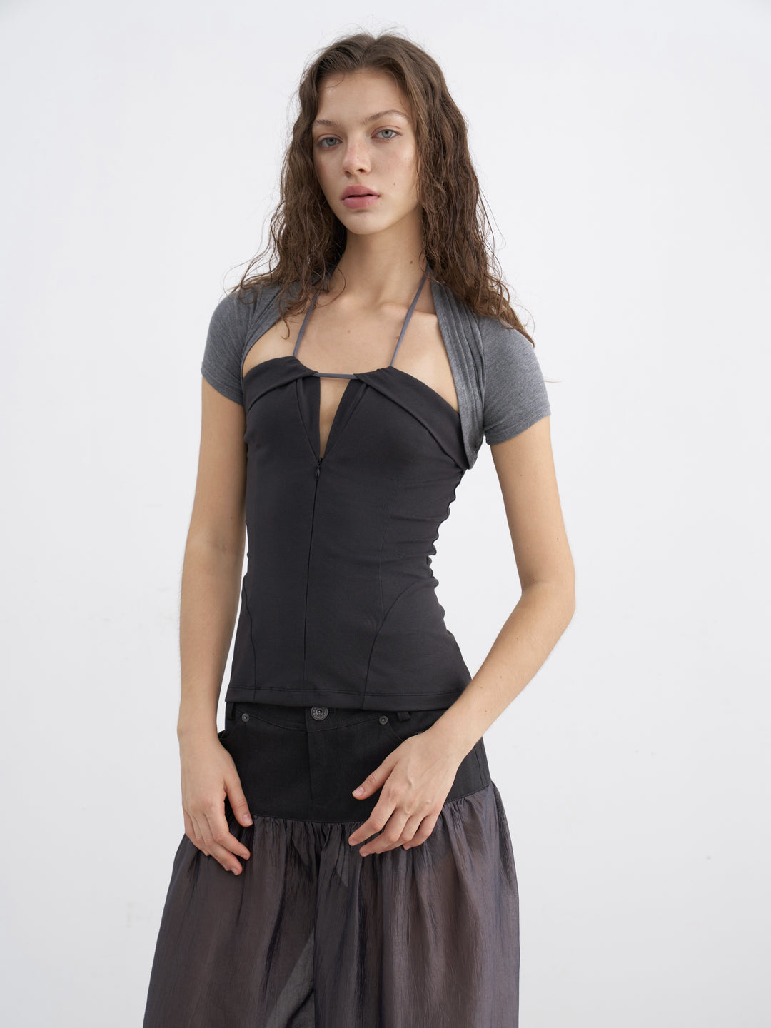 Layered Halter Neck Top - Grey