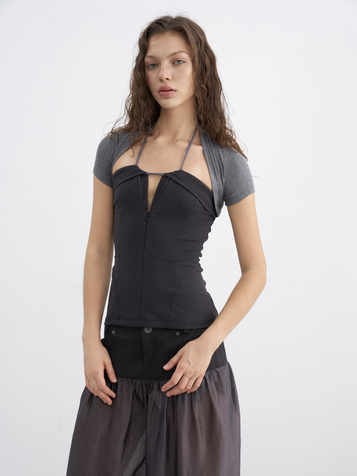 Layered Halter Neck Top - Grey