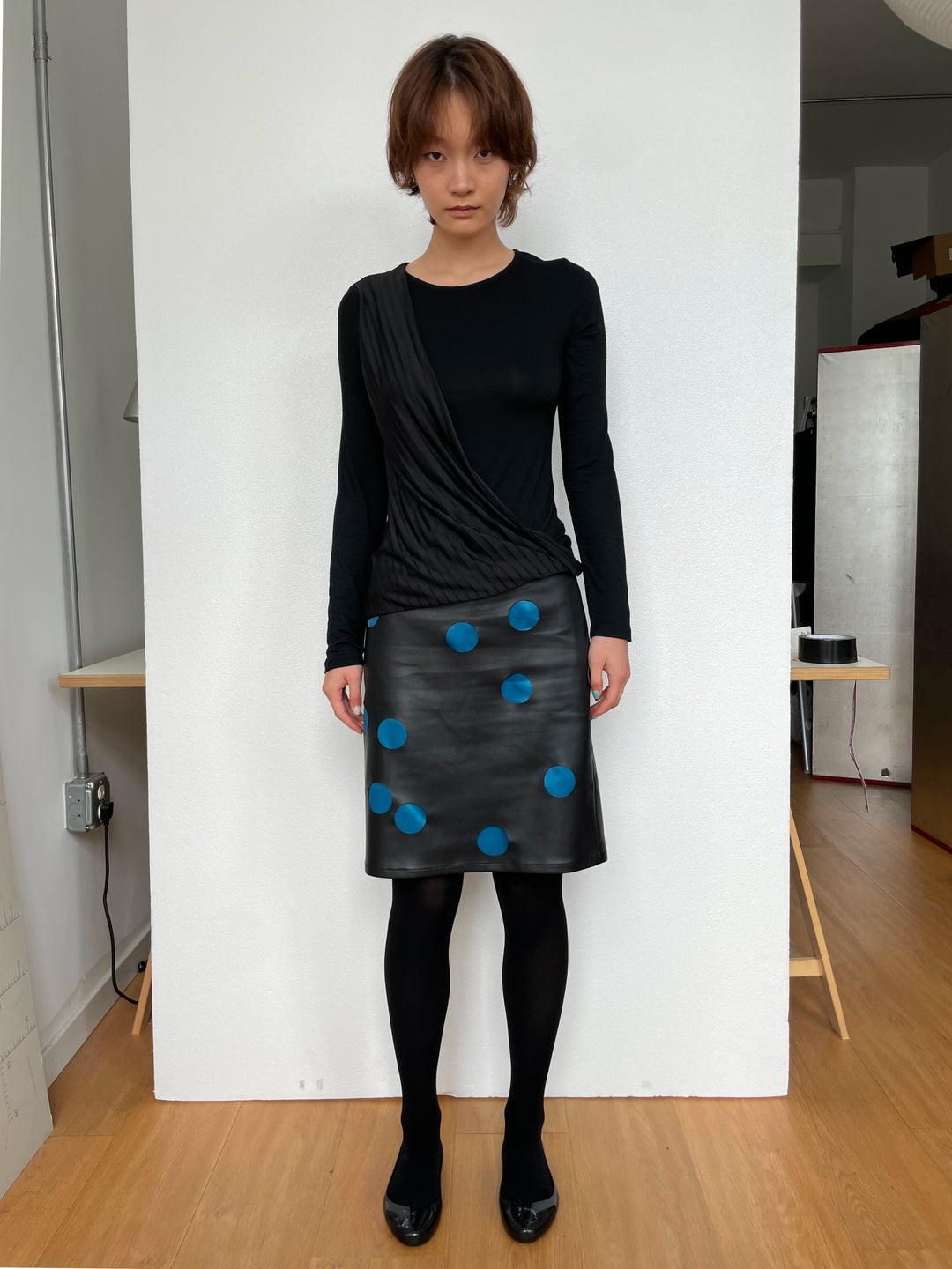 Cut Out Faux Leather Skirt