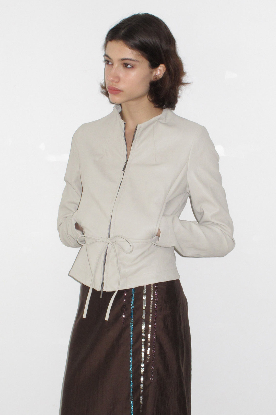 Tie Waist Faux Leather Jacket