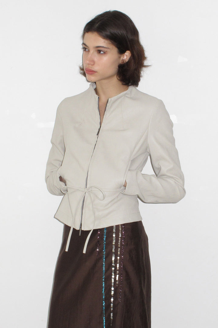 Tie Waist Faux Leather Jacket