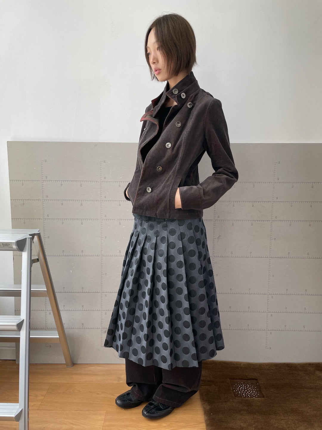 Polka Dot Pleated Midi Skirt