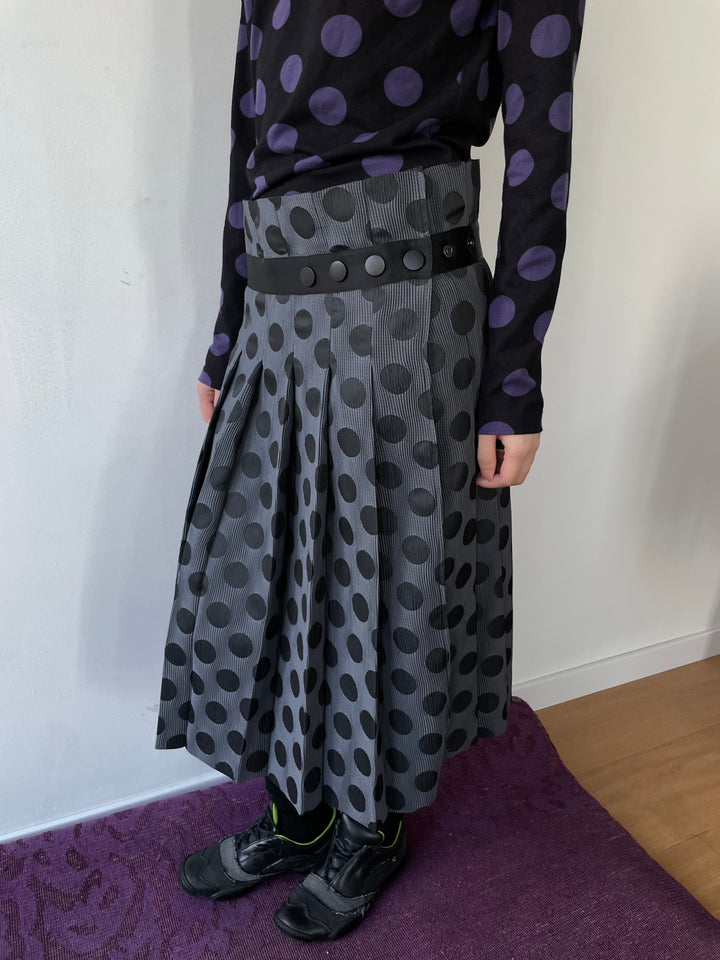Polka Dot Pleated Midi Skirt
