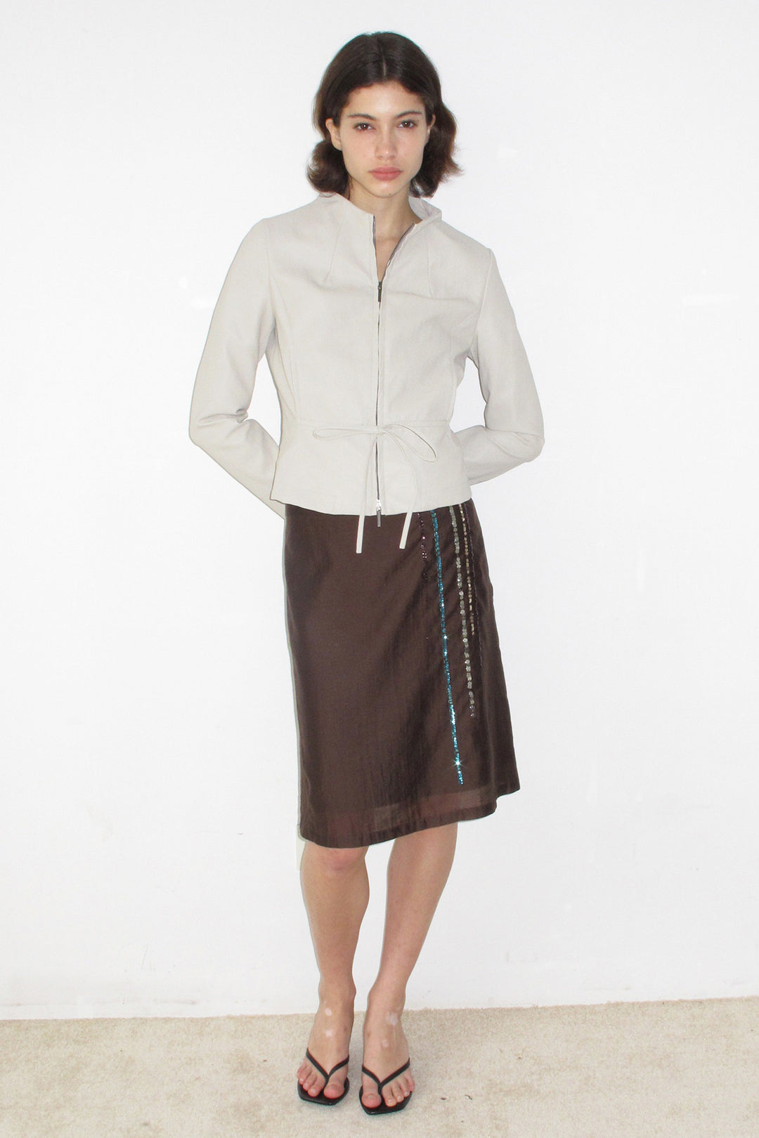 Tie Waist Faux Leather Jacket