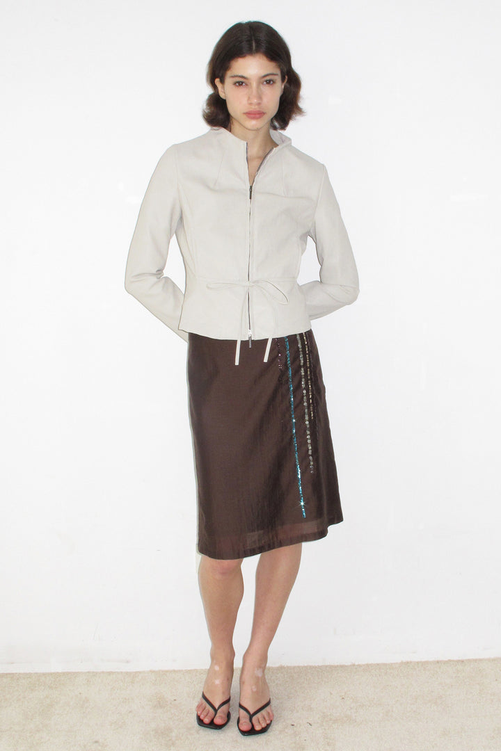Tie Waist Faux Leather Jacket