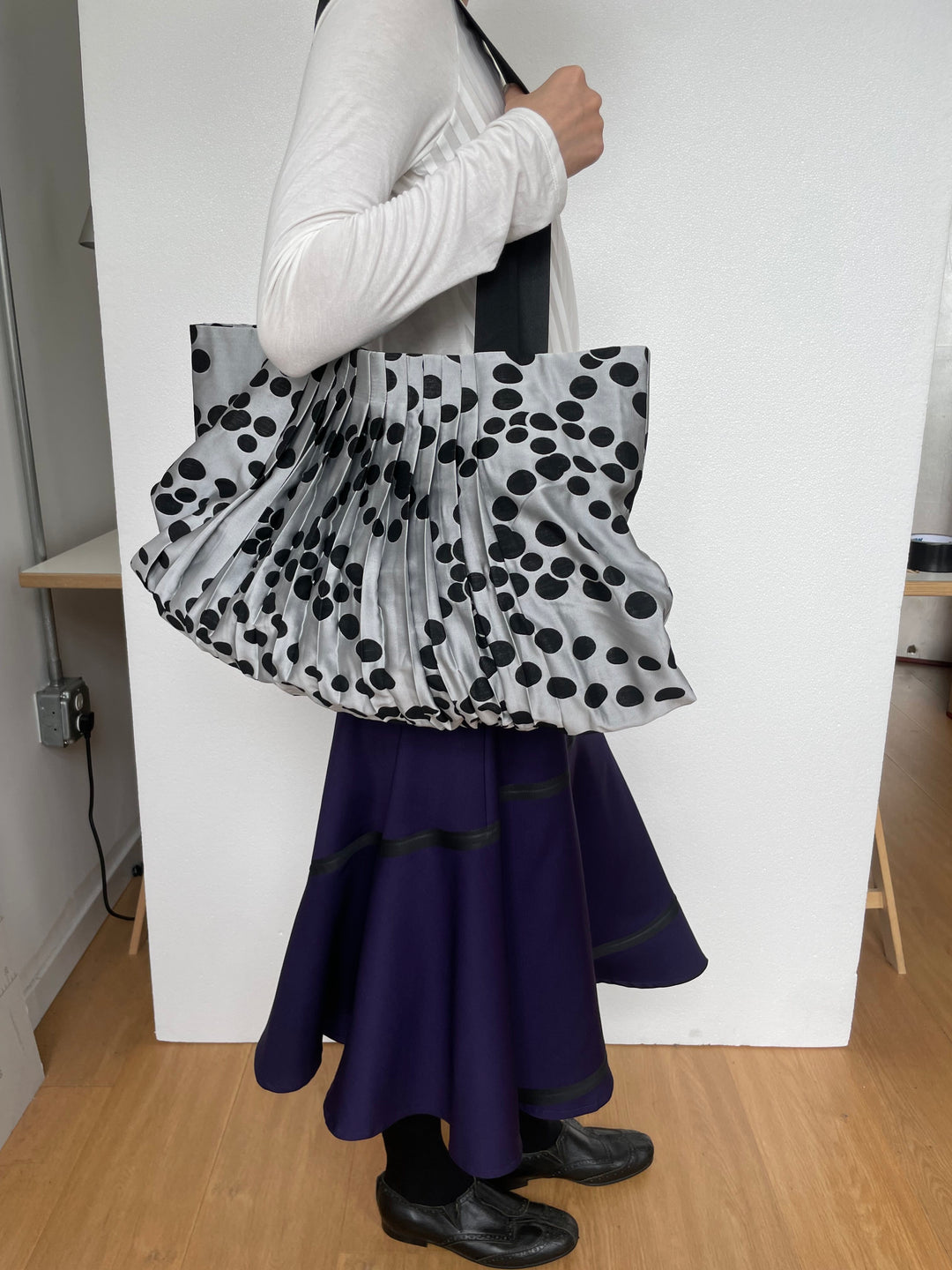 Pleated Polka Dot Tote Bag