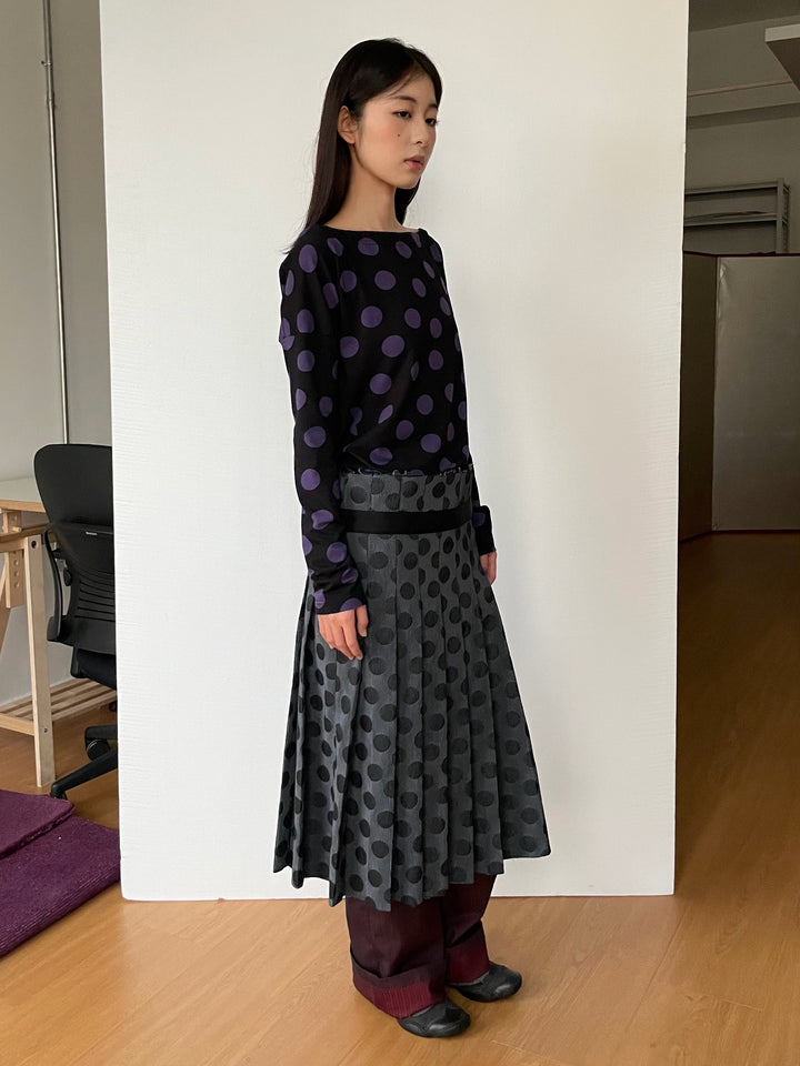 Polka Dot Pleated Midi Skirt