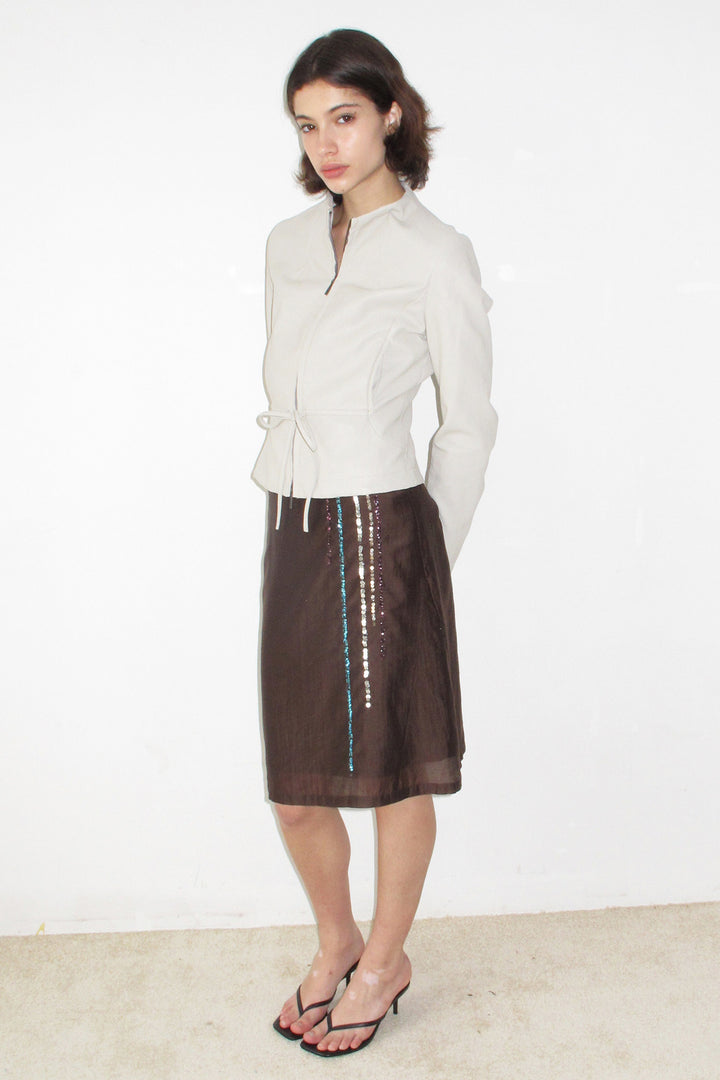 Tie Waist Faux Leather Jacket