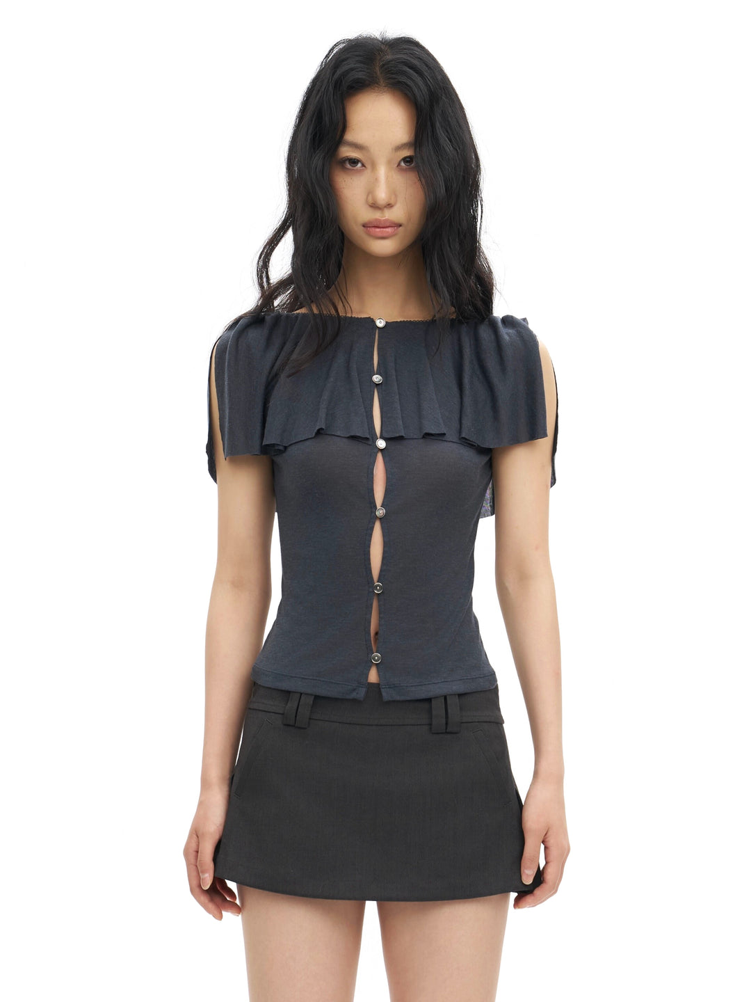 Reversible Ruffle Top - Grey