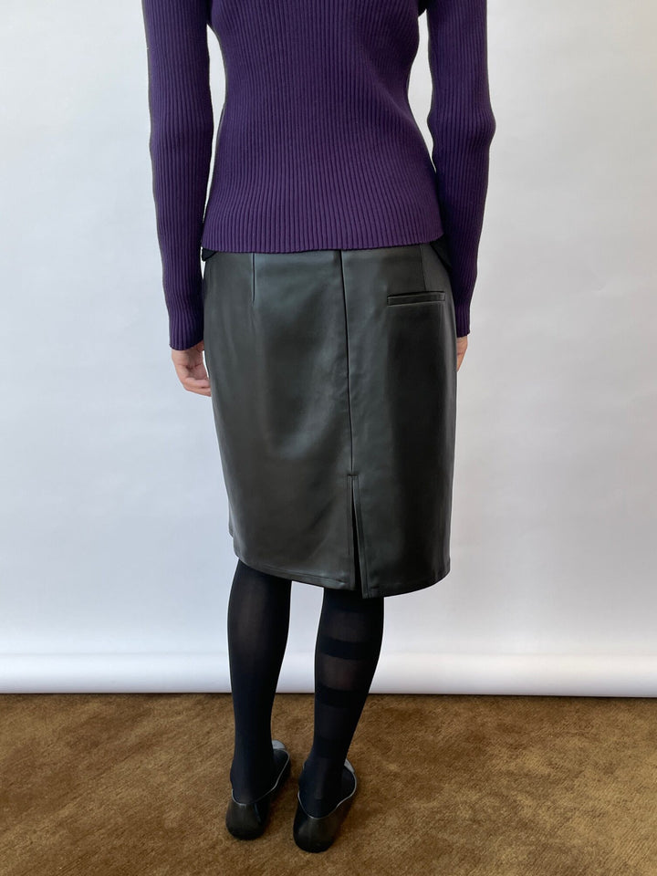 Cut Out Faux Leather Skirt