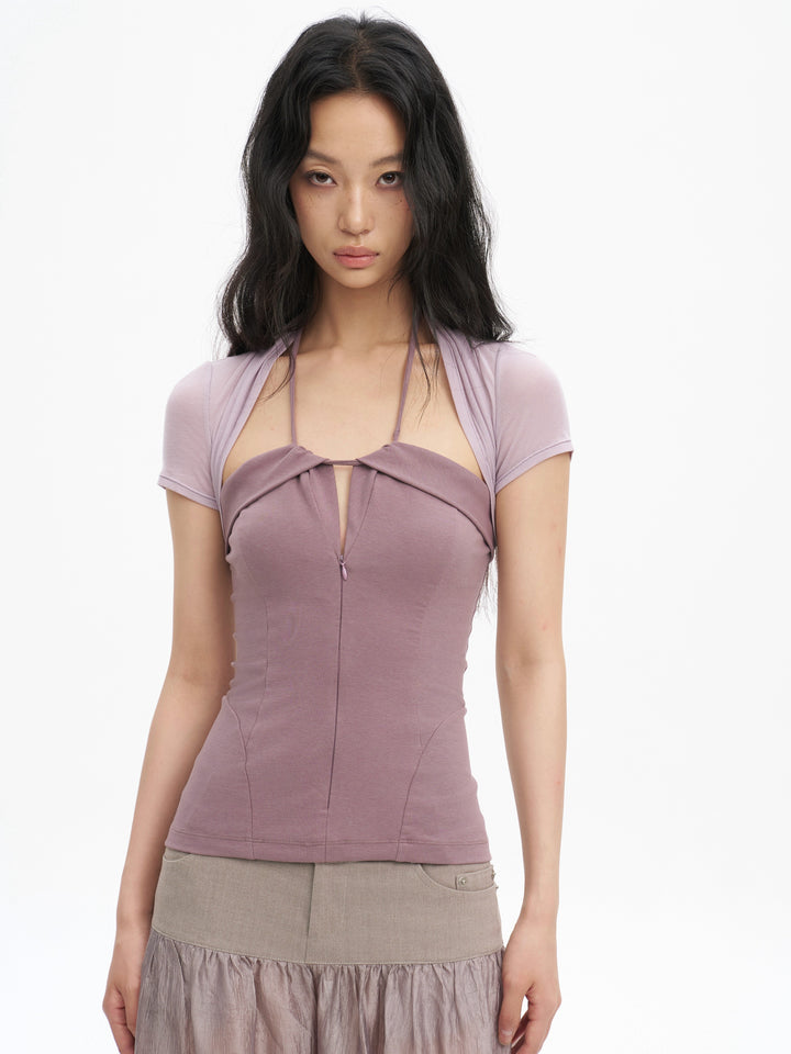 Layered Halter Neck Top - Pink