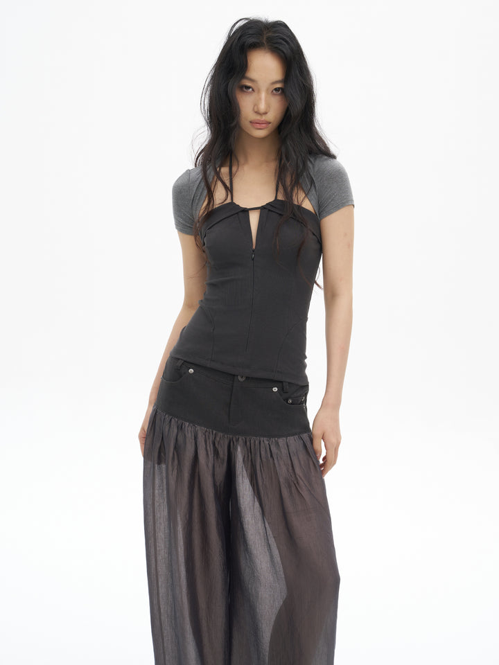 Layered Halter Neck Top - Grey