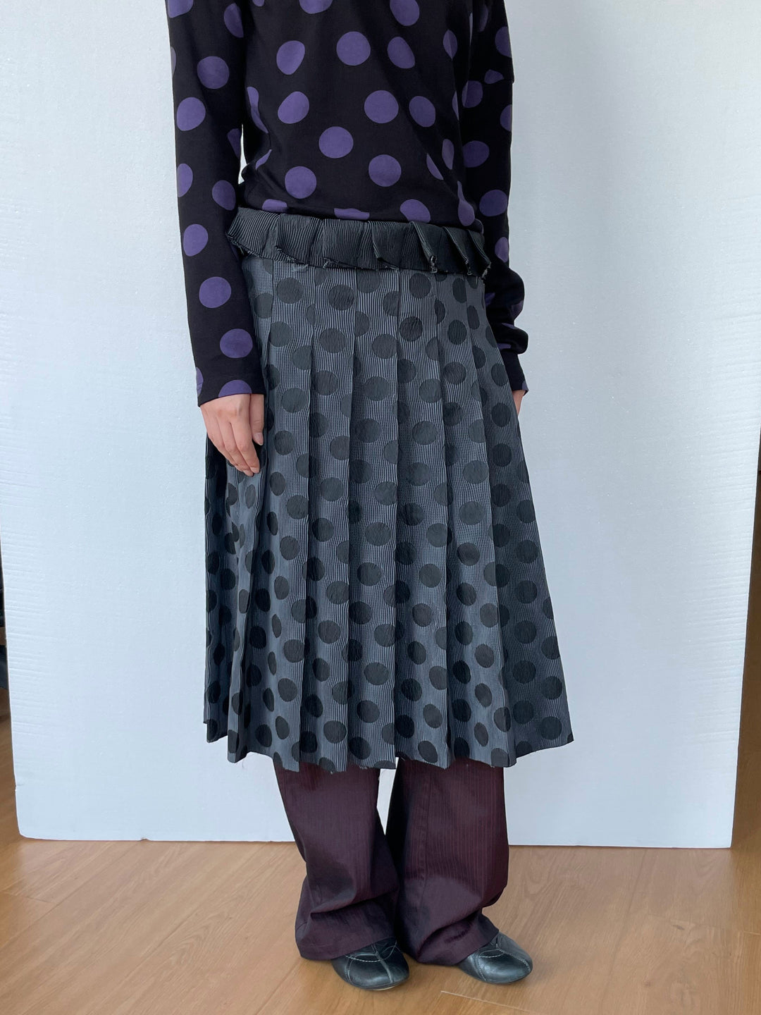 Polka Dot Pleated Midi Skirt