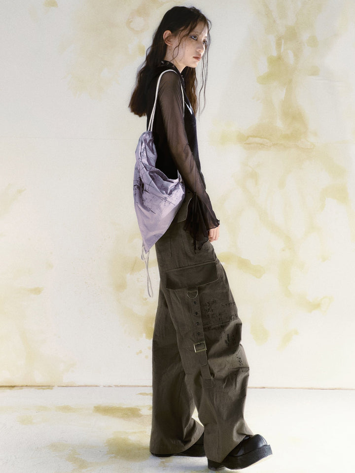 Text Print Cargo Pants - Khaki