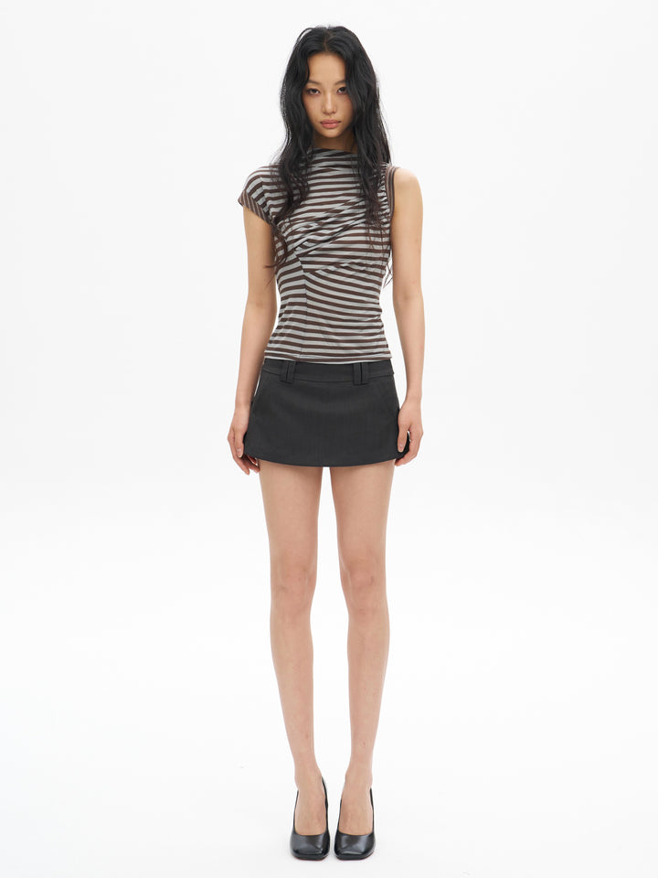 Asymmetric Gathered Striped Top