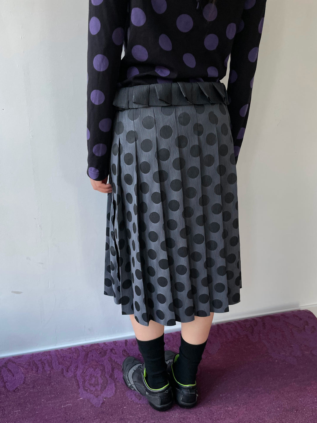Polka Dot Pleated Midi Skirt