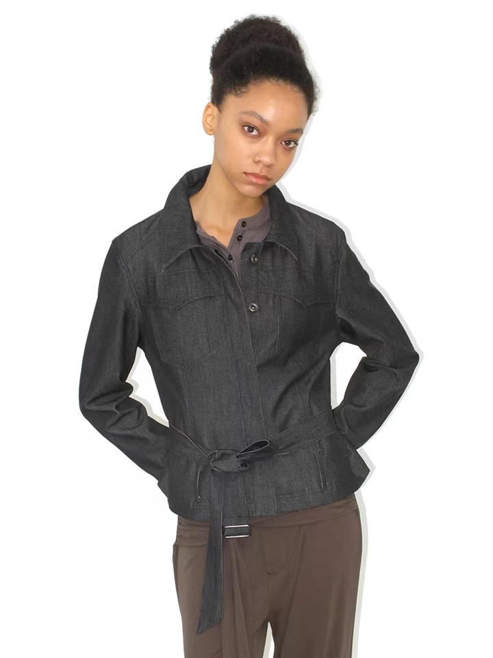 Denim Effect Belted Jacket