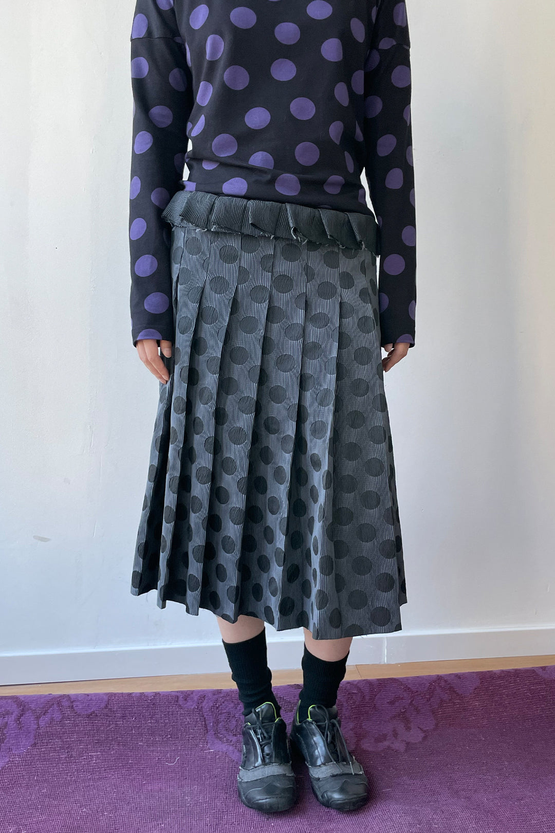 Polka Dot Pleated Midi Skirt