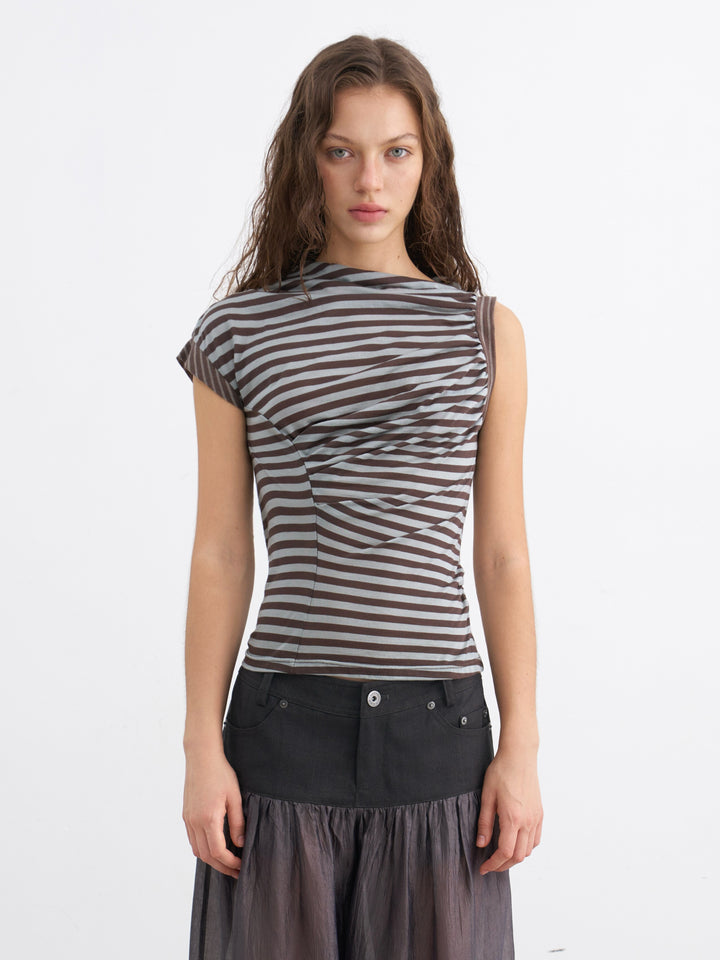 Asymmetric Gathered Striped Top
