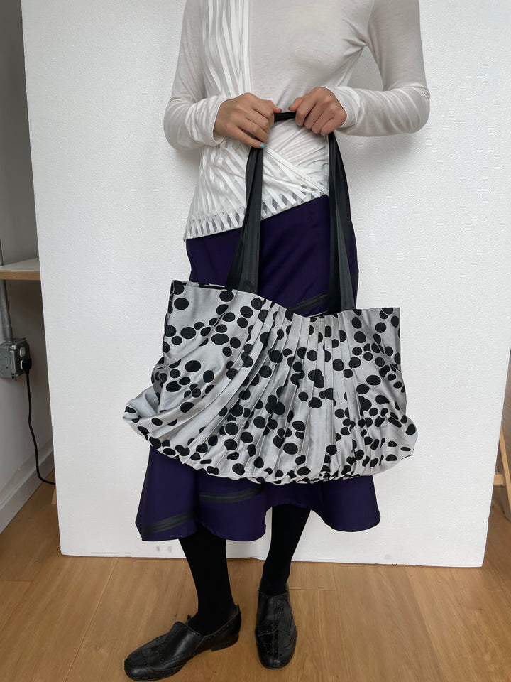 Pleated Polka Dot Tote Bag