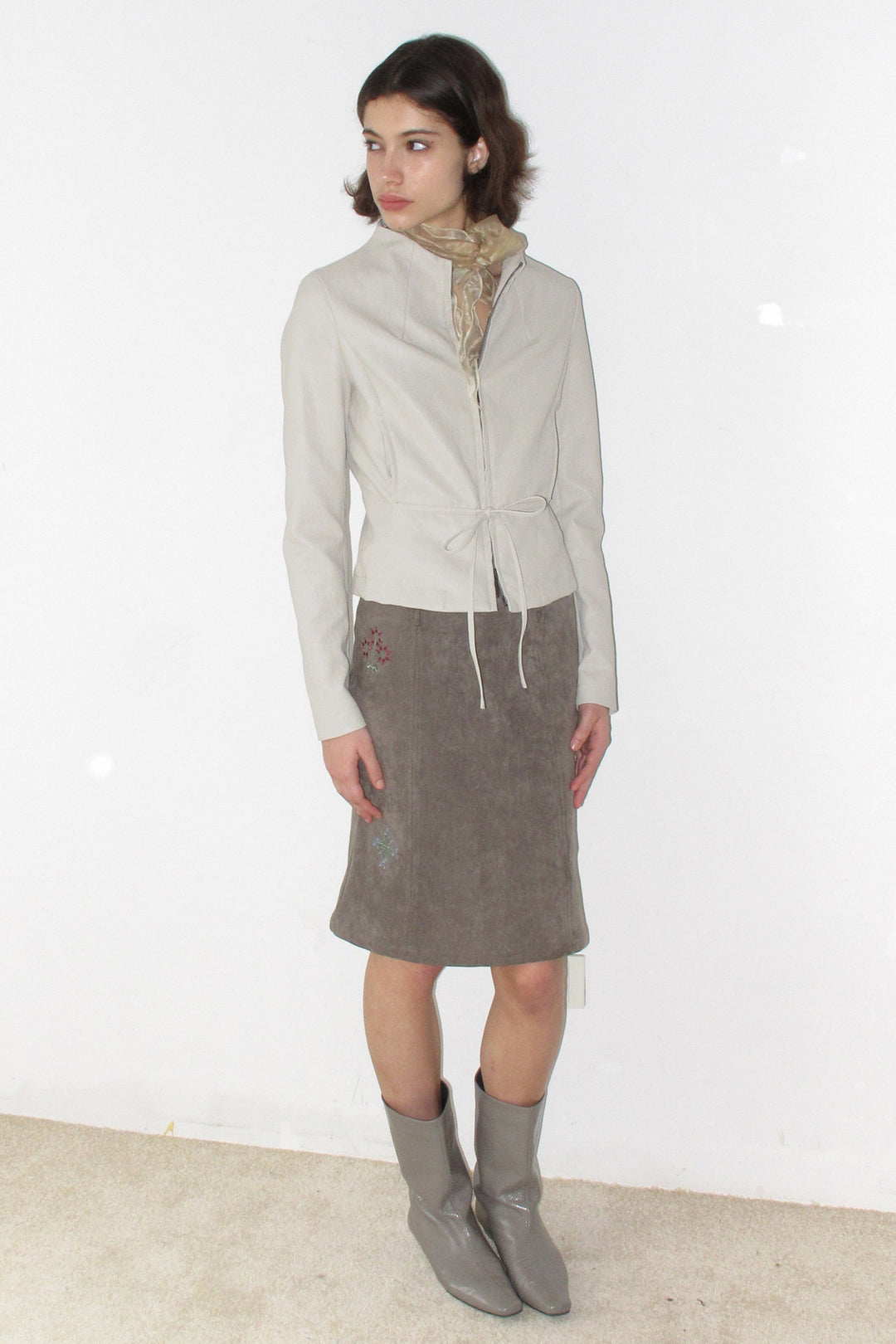 Tie Waist Faux Leather Jacket