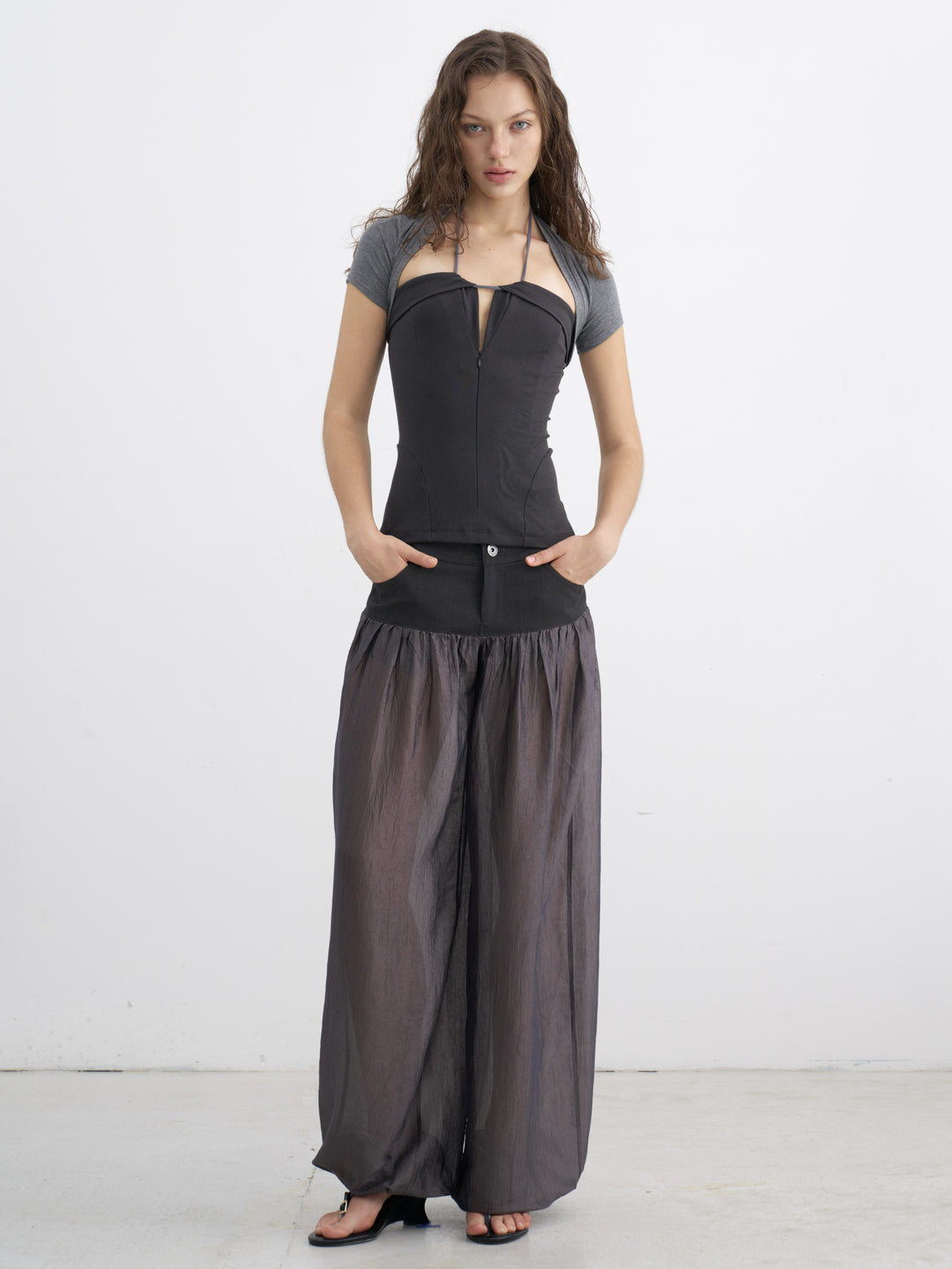 Layered Halter Neck Top - Grey