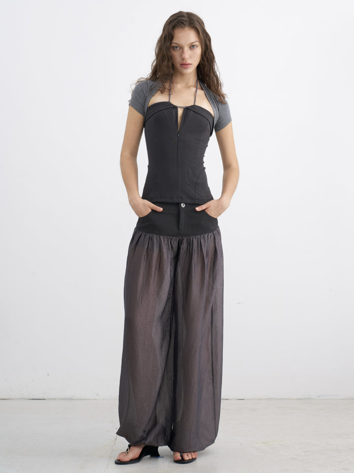 Layered Halter Neck Top - Grey
