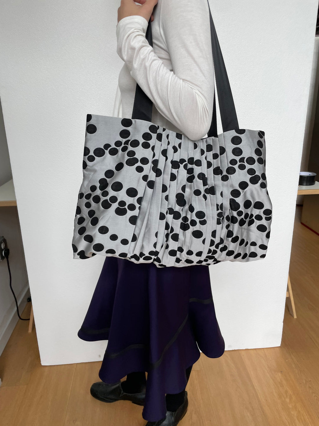 Pleated Polka Dot Tote Bag