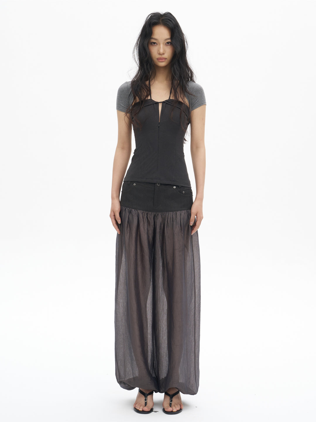Layered Halter Neck Top - Grey