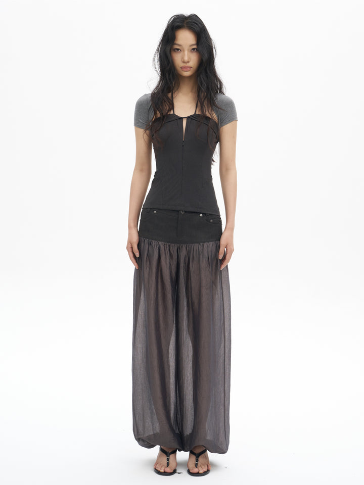 Layered Halter Neck Top - Grey