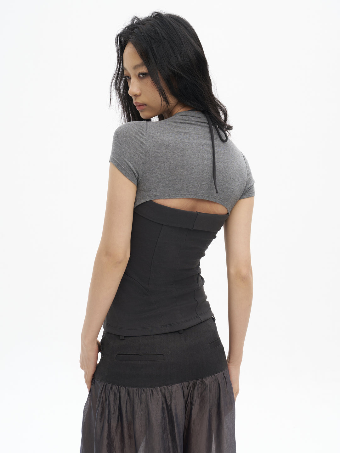 Layered Halter Neck Top - Grey