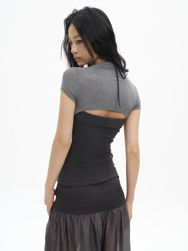 Layered Halter Neck Top - Grey