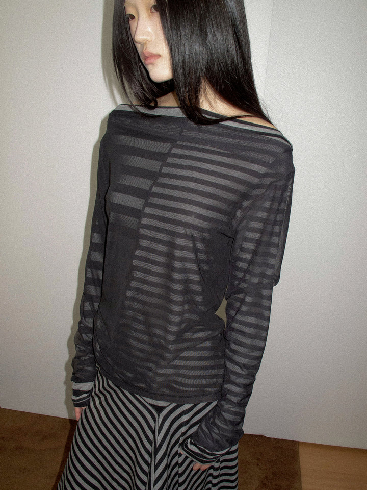 Layered Striped Mesh Top Set