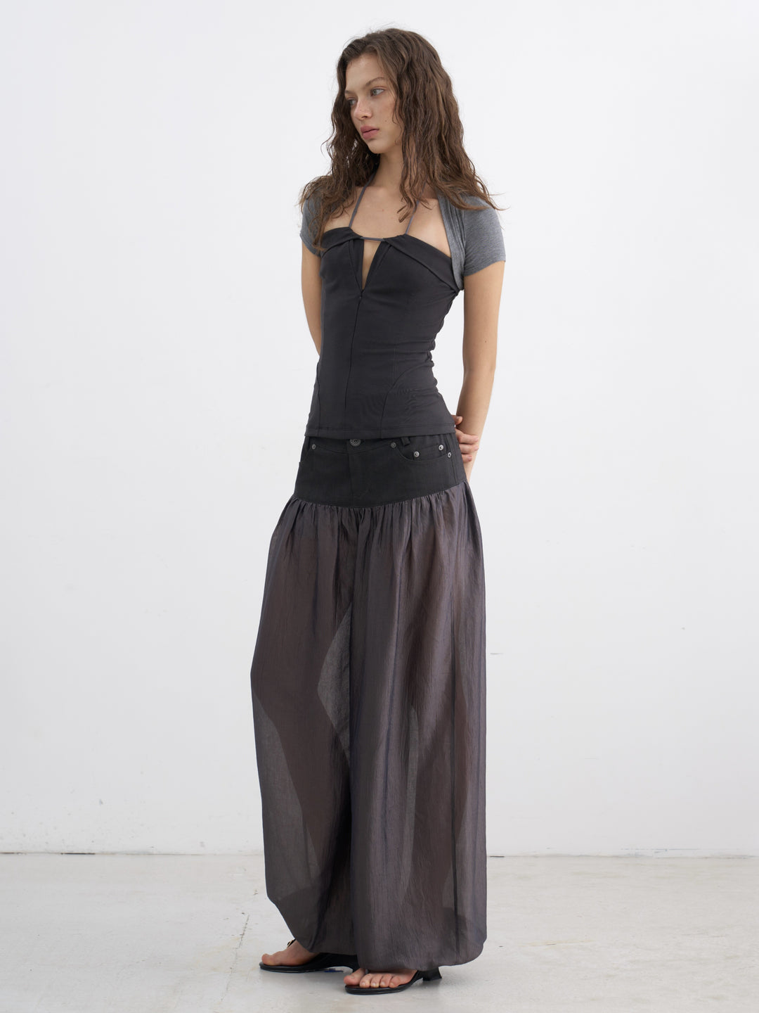 Layered Halter Neck Top - Grey