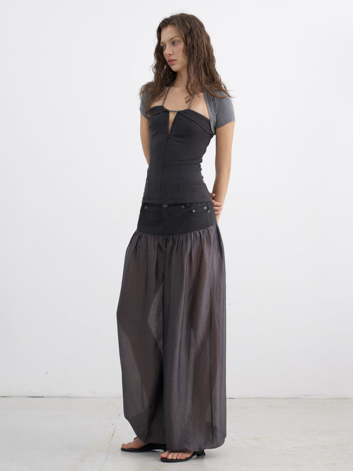 Layered Halter Neck Top - Grey