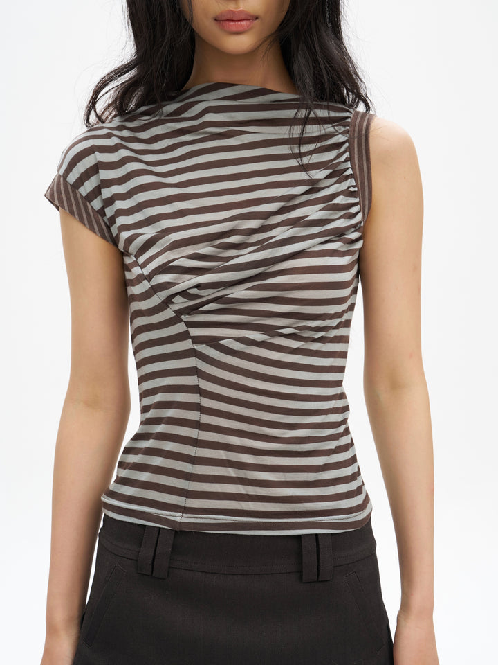Asymmetric Gathered Striped Top
