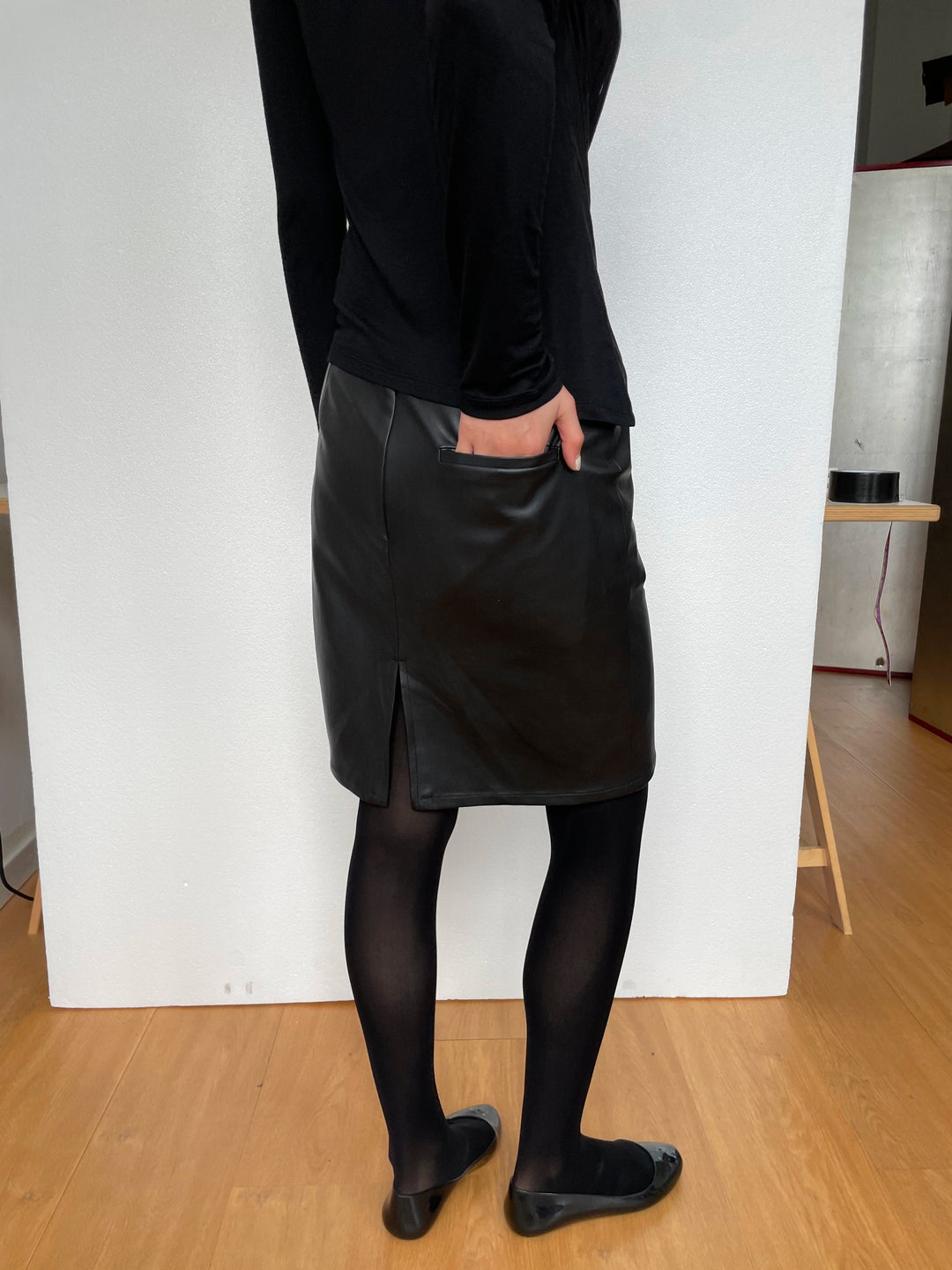 Cut Out Faux Leather Skirt