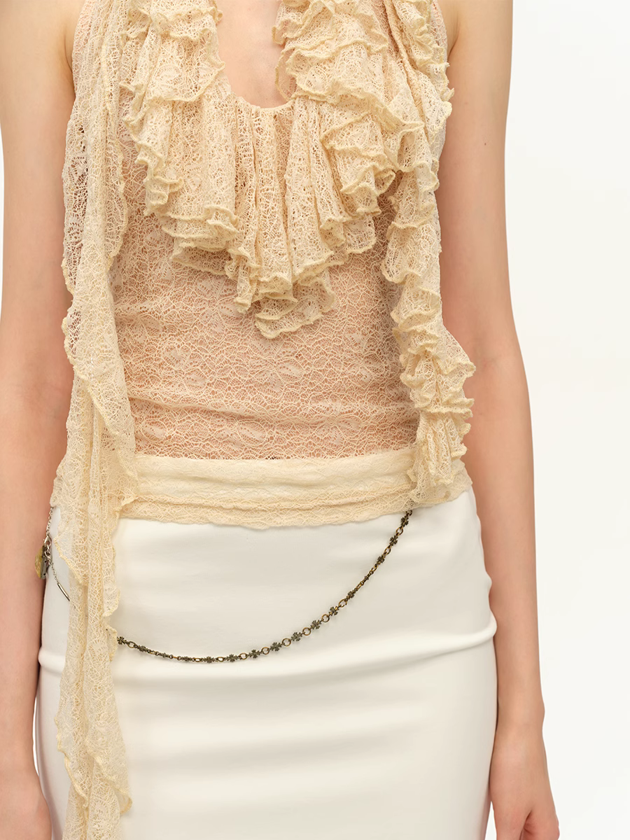 Ruffle Lace Top - Cream