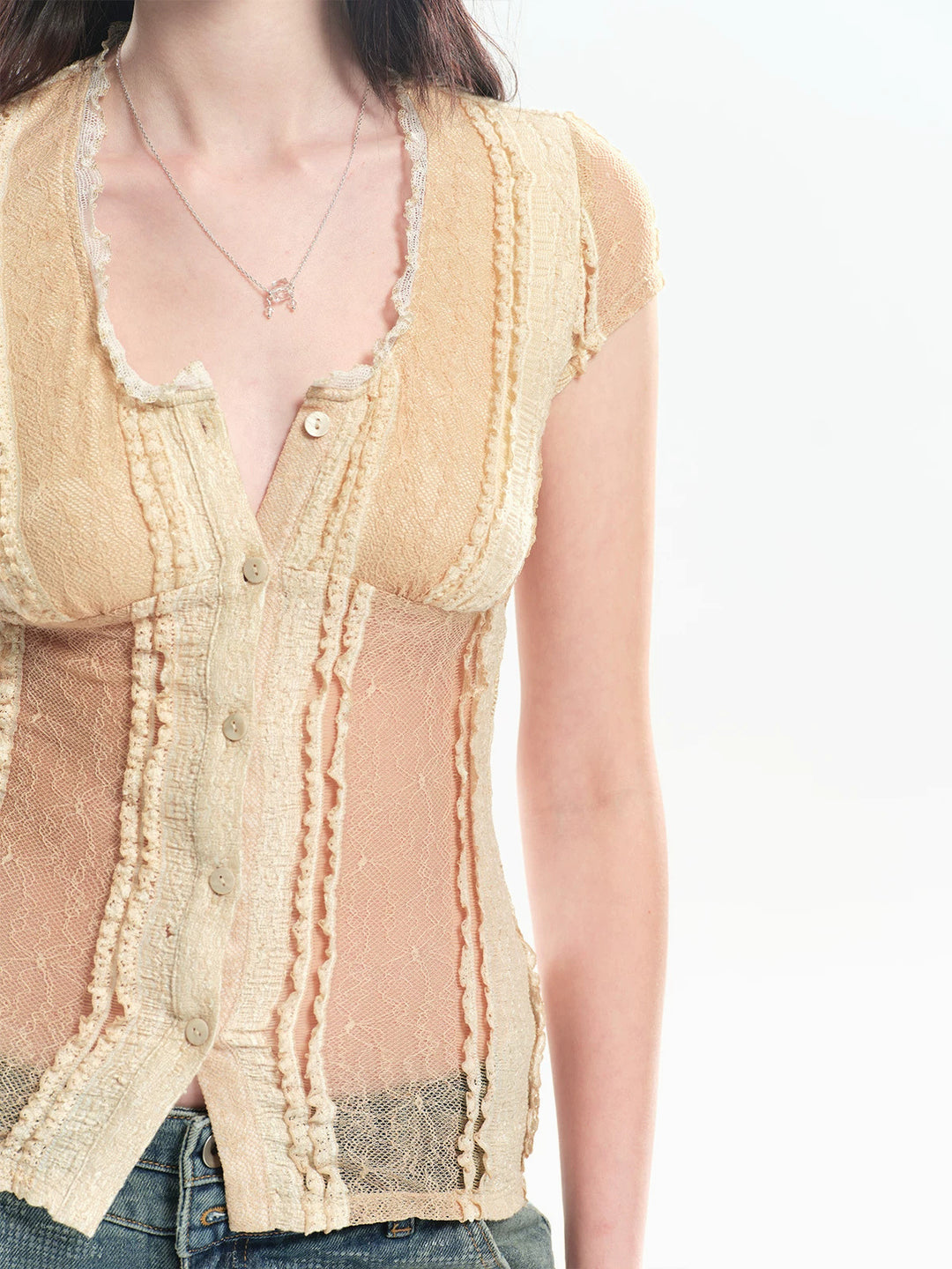 Contrast Panel Lace Top