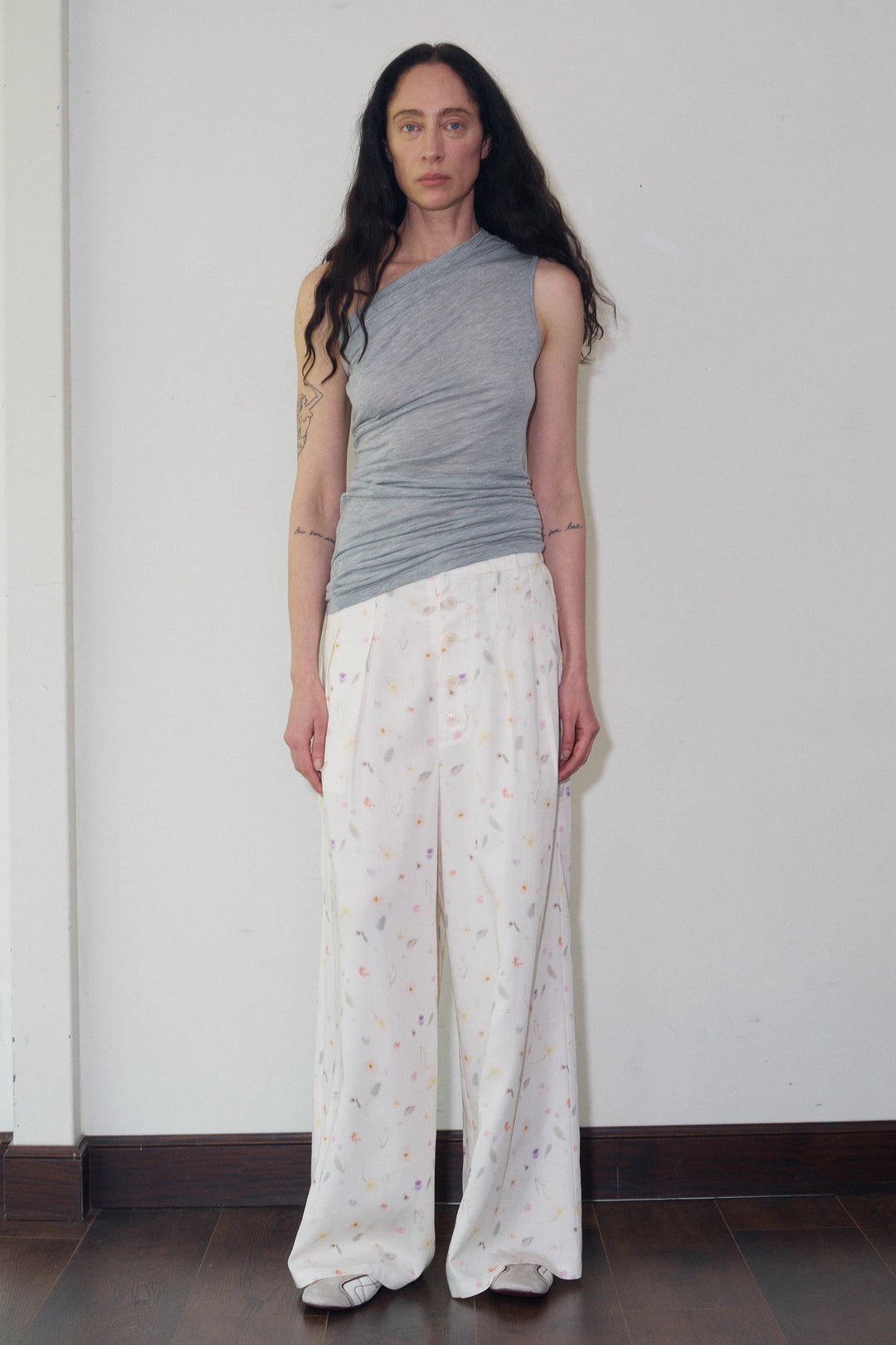 One Shoulder Tank Top - Light Grey