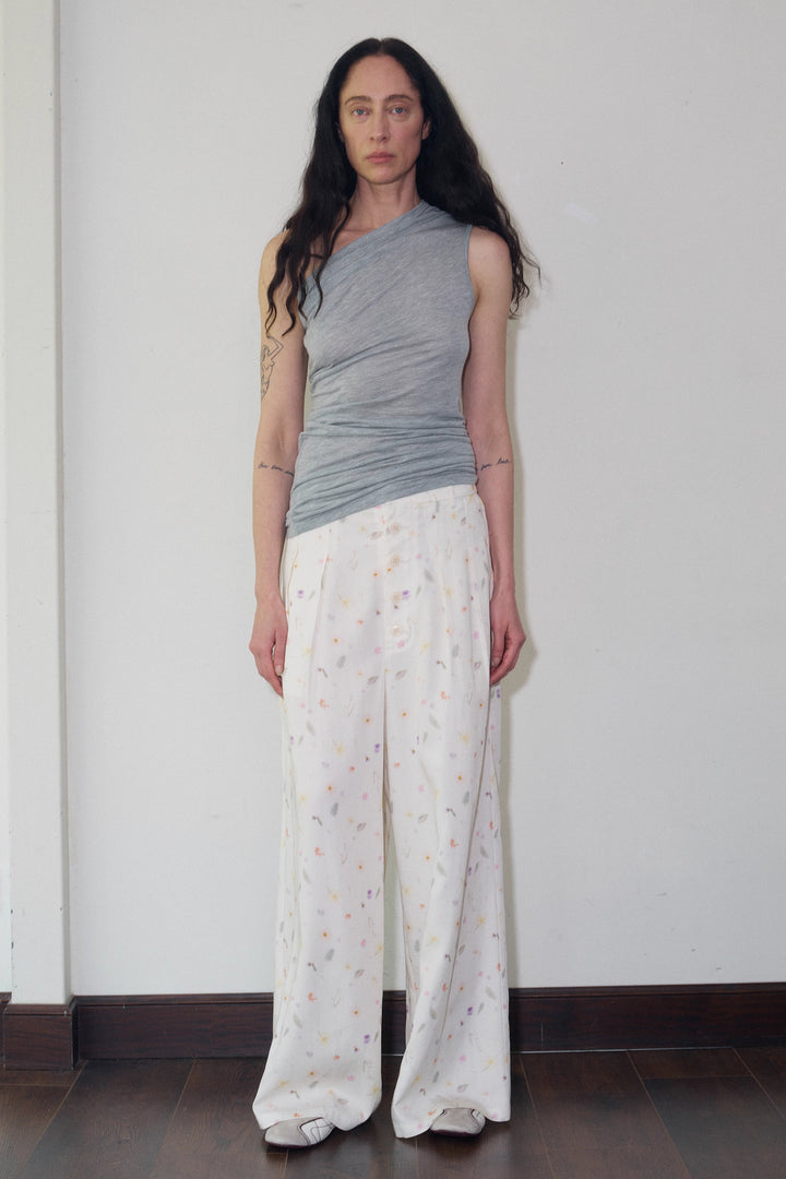 One Shoulder Tank Top - Light Grey