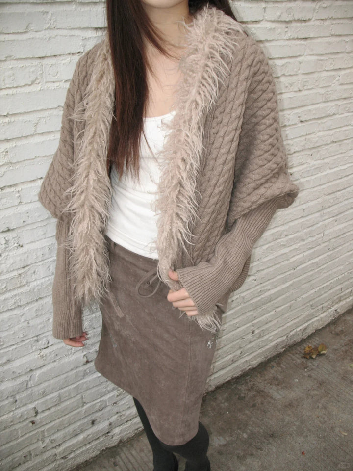 Faux Fur Trim Knit Cardigan