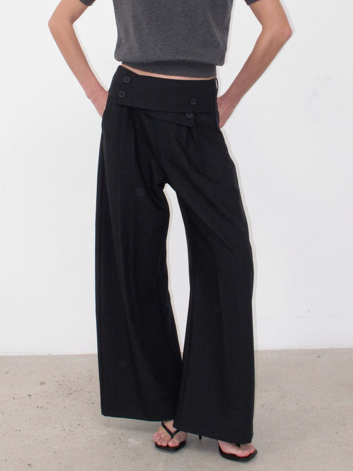Crossover Waist Pinstripe Trousers
