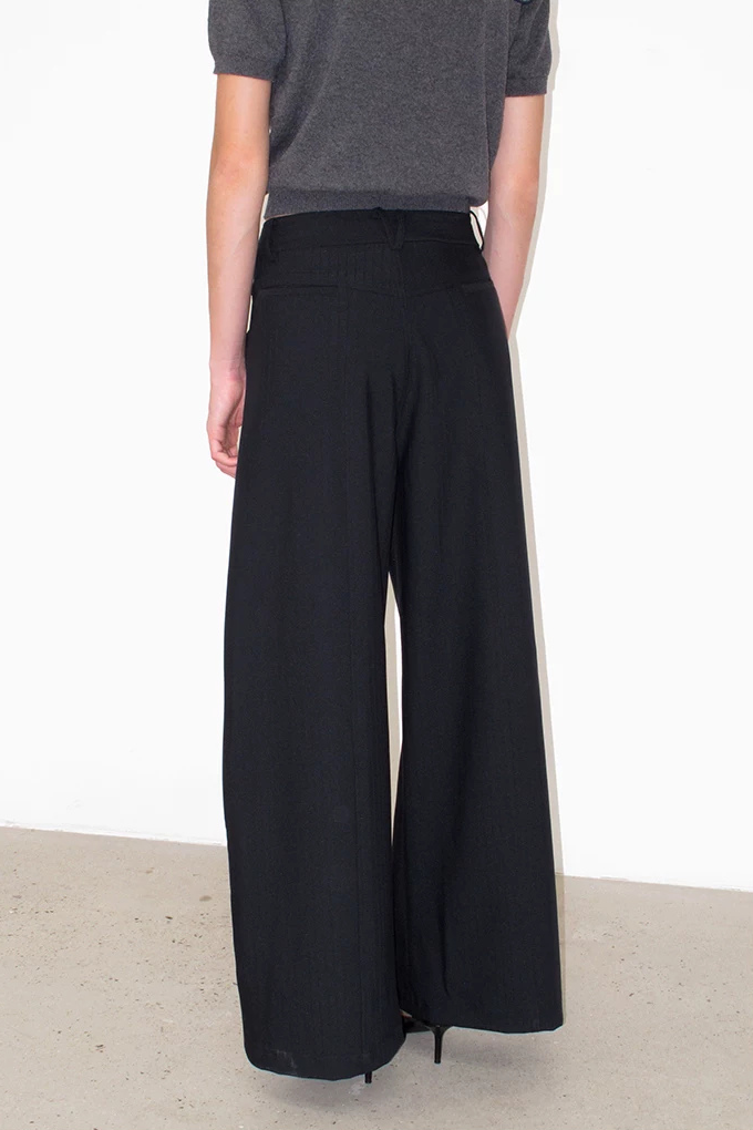 Crossover Waist Pinstripe Trousers